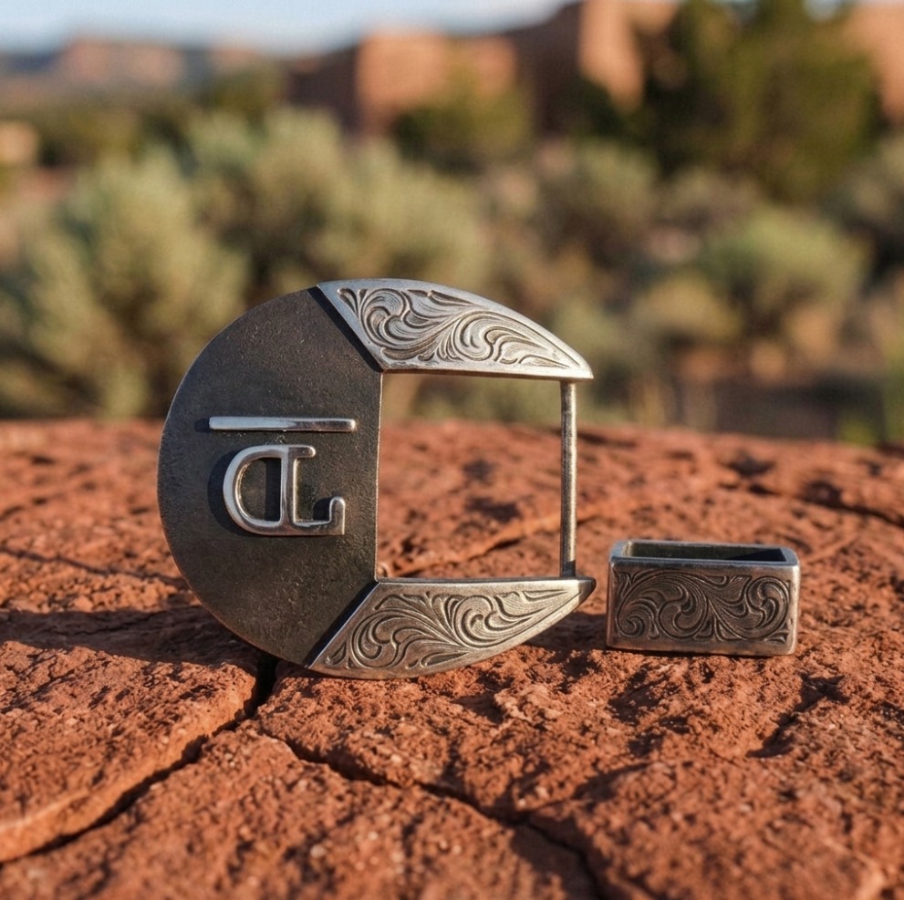 Custom Initials Buckle & Keeper – Black & Silver